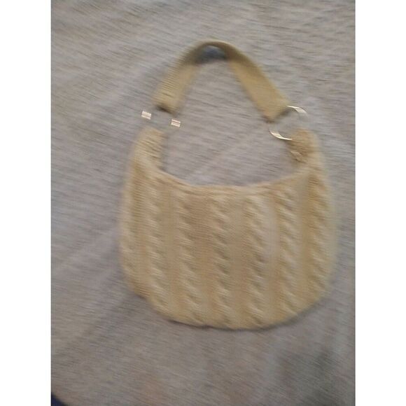 Chateau Knitted Pom Pom Shoulder Beige Bag Boho Hobo Winter - Picture 5 of 11